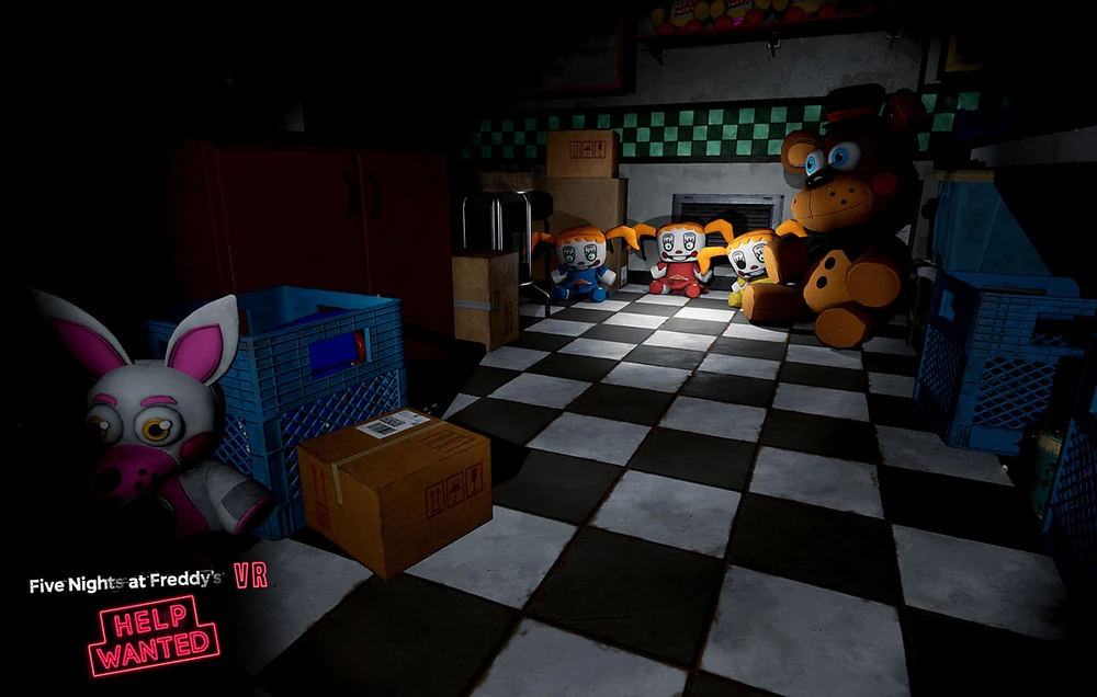 Circus Baby plushes in a room filled with our FNaF plushes