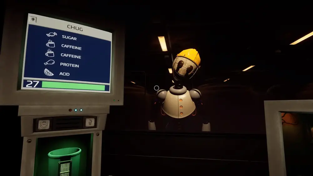 Fizzy Fazbear drink creation minigame whilst a bot stares menacingly through the window