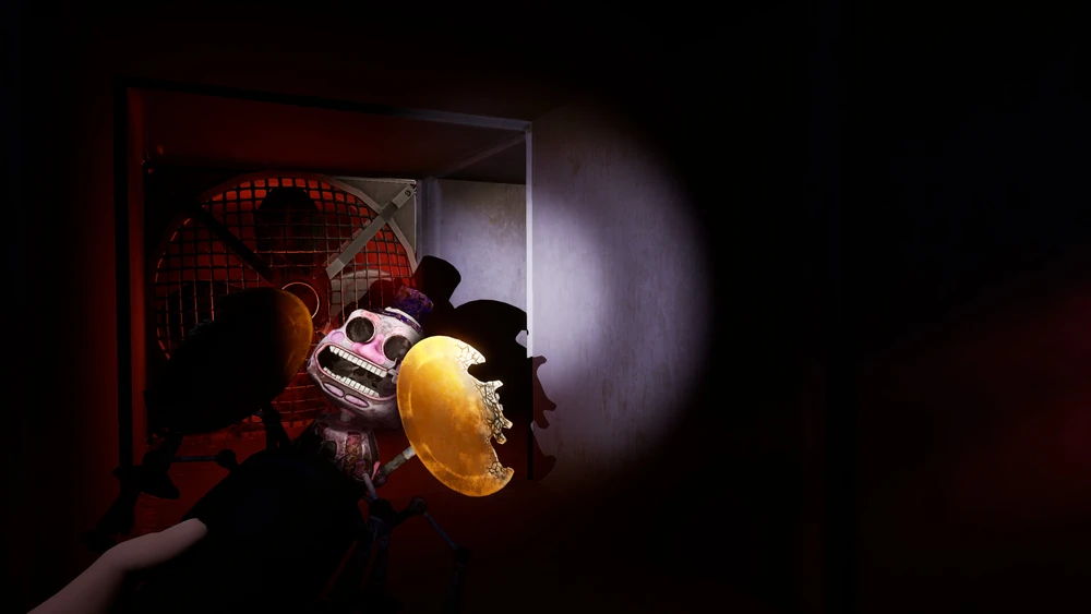 Mini Music Man chasing the protagonist through the vent