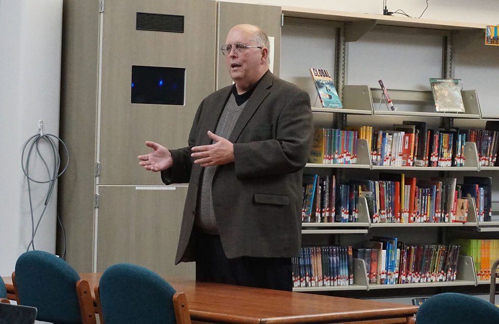 Superintendent finalist Kevin Shipley introduces himself during a public forum at Thunder Mountain Middle School on Wednesday, March 5, 2026. (Ellie Ruel / Juneau Independent)