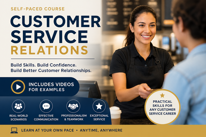 Customer Service Relations Course is a Self-paced lessons allow students to engage with curriculum videos,  knowledge checks. 