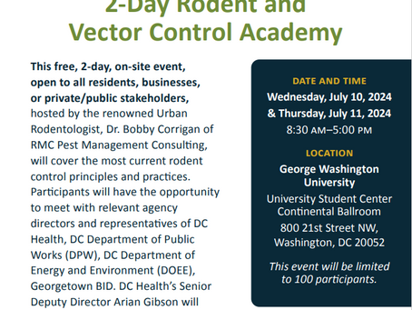 Department of Health (DOH) Offering Free 2-Day Rodent and Vector Control Academy Class (8:30 am-5 pm July 10th and 11th.)