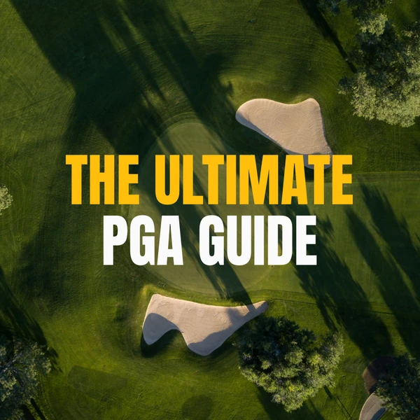 Image titled ‘The Ultimate Guide to the PGA Tour,’ featuring legends, current stars, major tournaments, and key milestones in men’s professional golf.