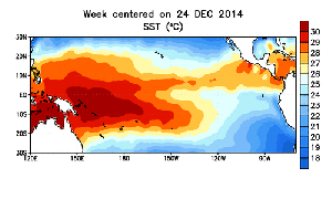 Sea Surface Temperature animation from 12242014 – 03112015 in degrees Celcius courtesy of CPC
