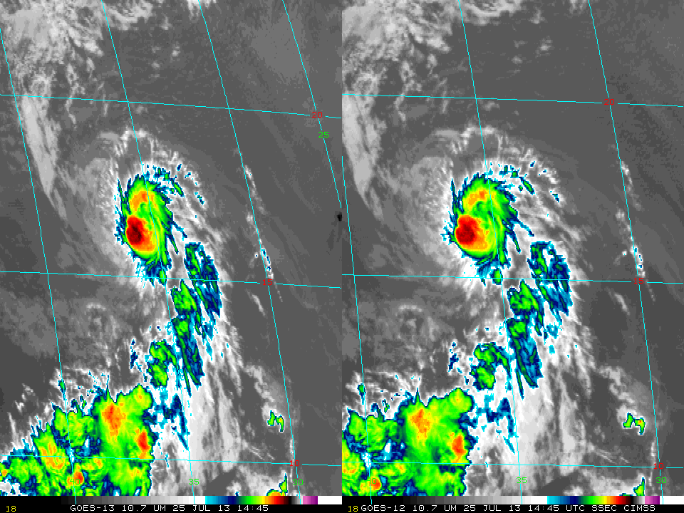 GOES-13 (left) and GOES-12 (right) 10.7 µm imagery imagery