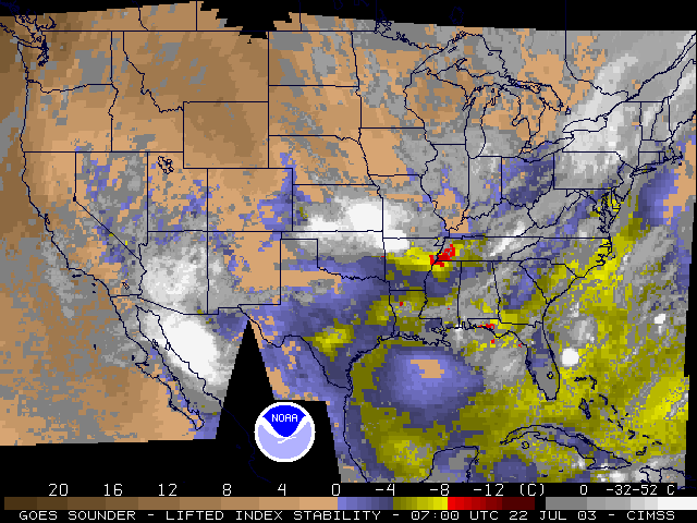 GOES-12 Sounder Derived Lifted Index 3×3 Field of View.