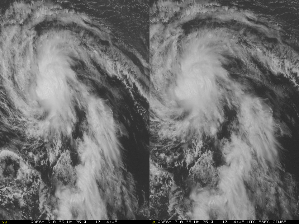 GOES-13 (left) and GOES-12 (right) visible imagery images
