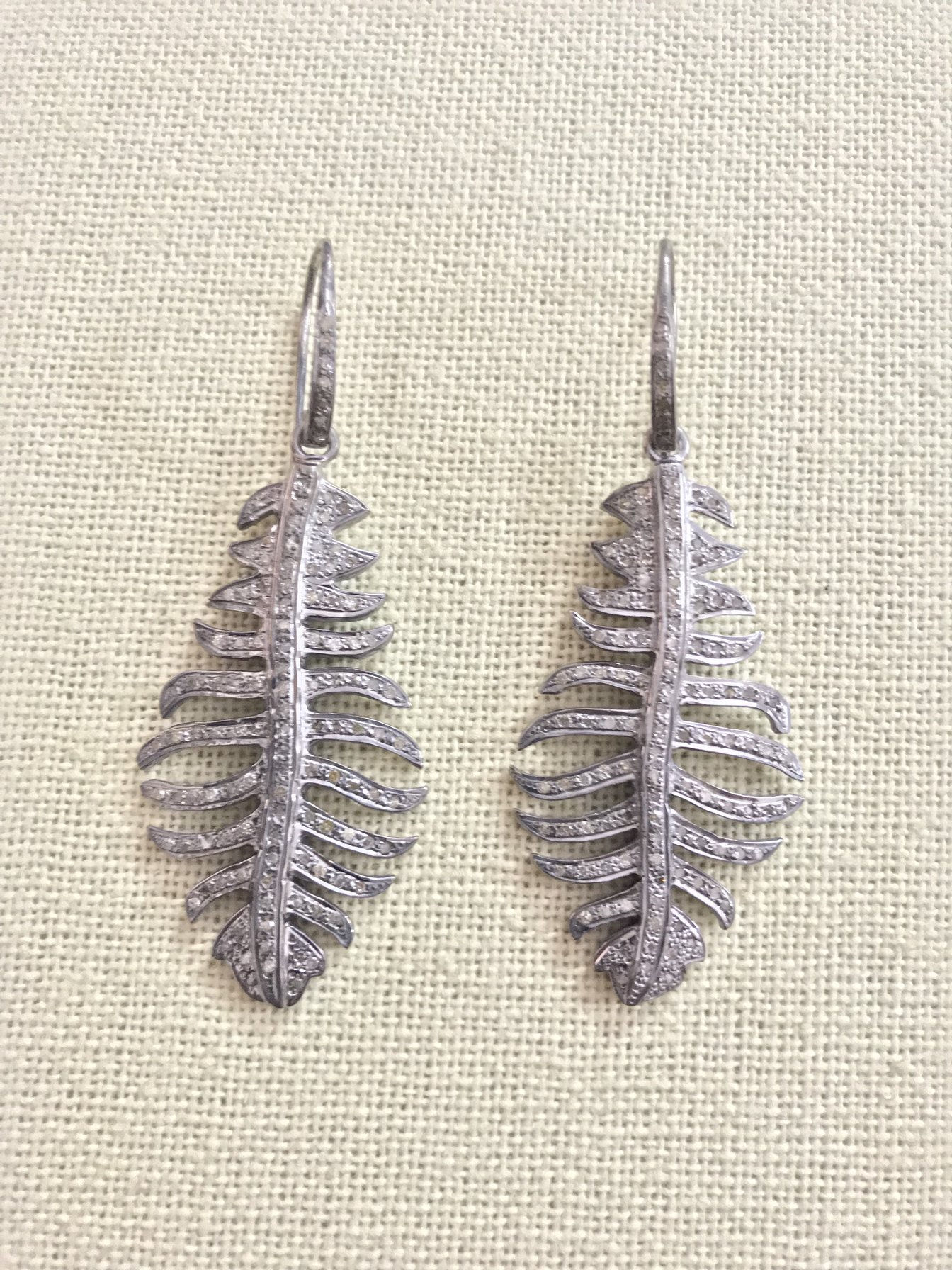 Pave Diamond Feather Earrings