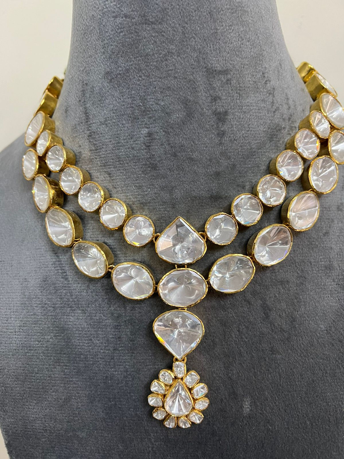 92.5 Sterling Silver Moissanite Uncut Polki Necklace