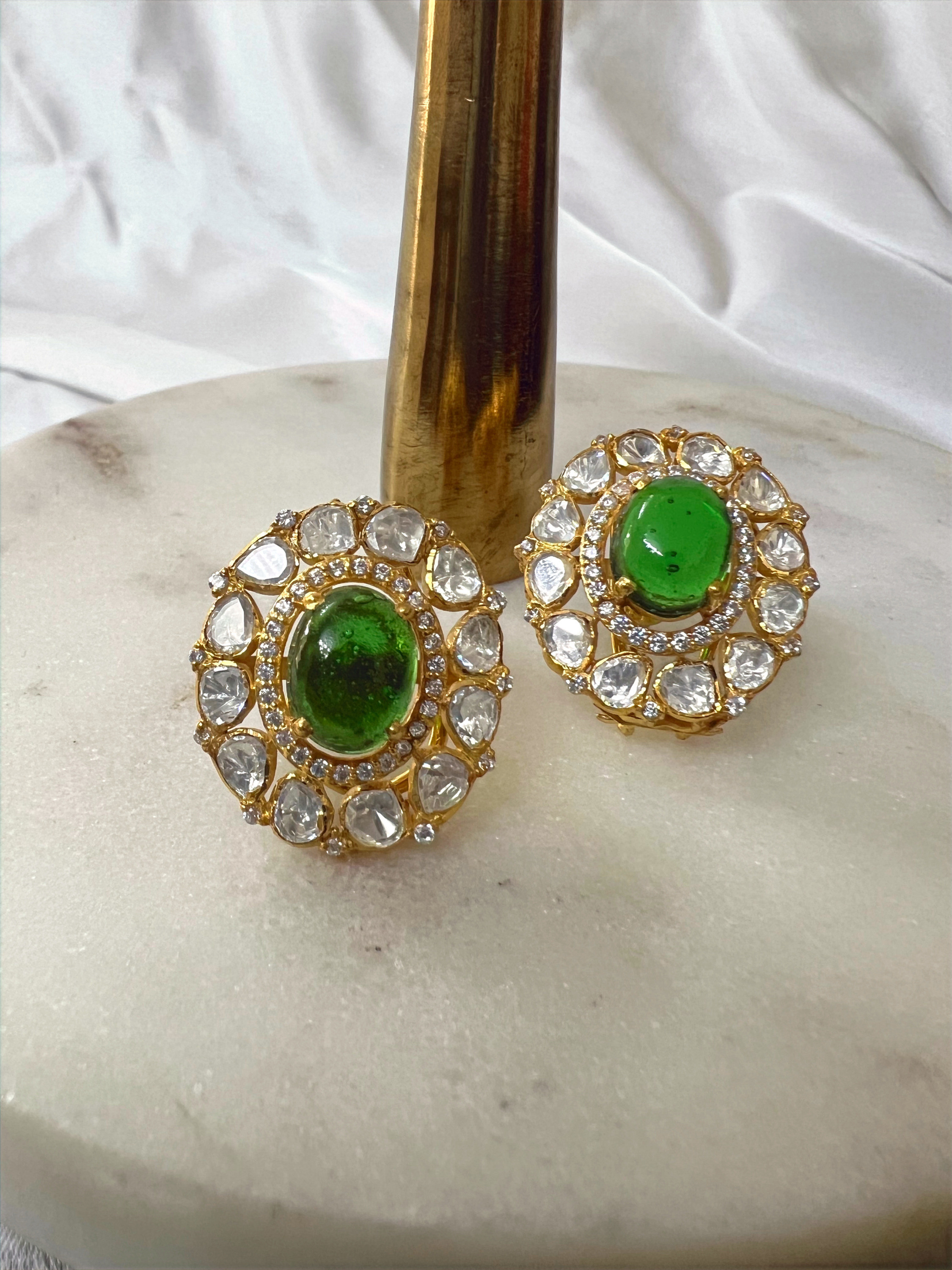 92.5 Sterling Silver Moissanite Uncut Polki Earrings