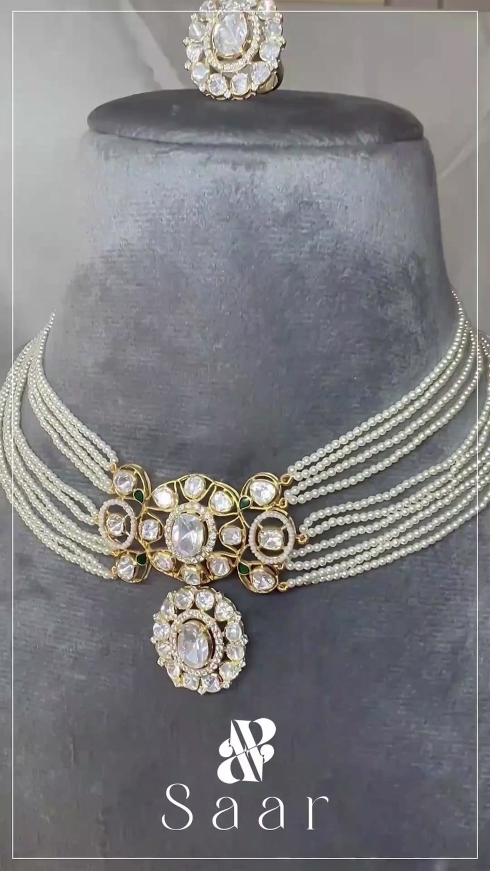 Thumbnail: 92.5 Sterling Silver Jijabai Moissanite Uncut Polki Choker