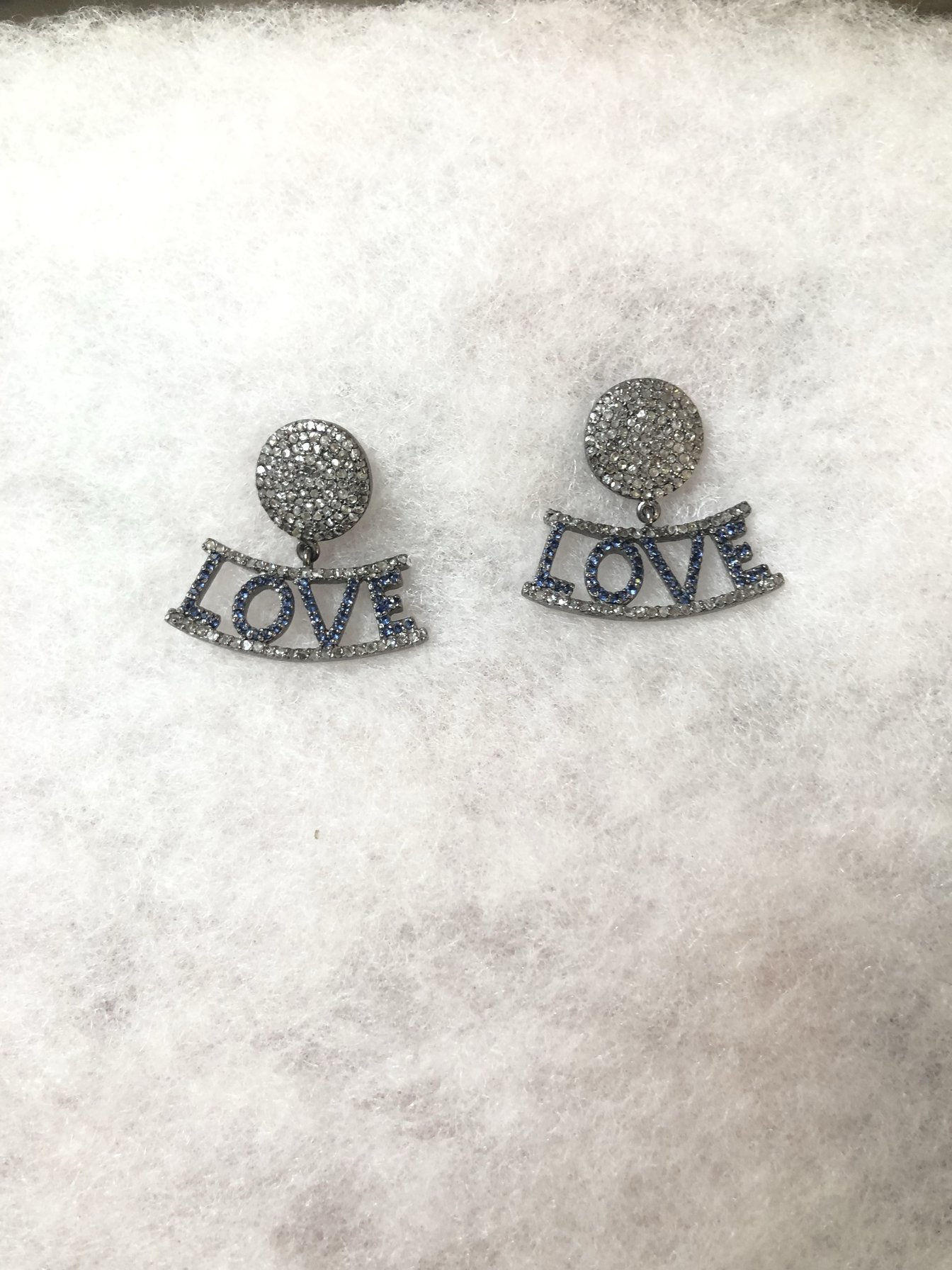 Pave Diamond Blue Sapphire Earrings