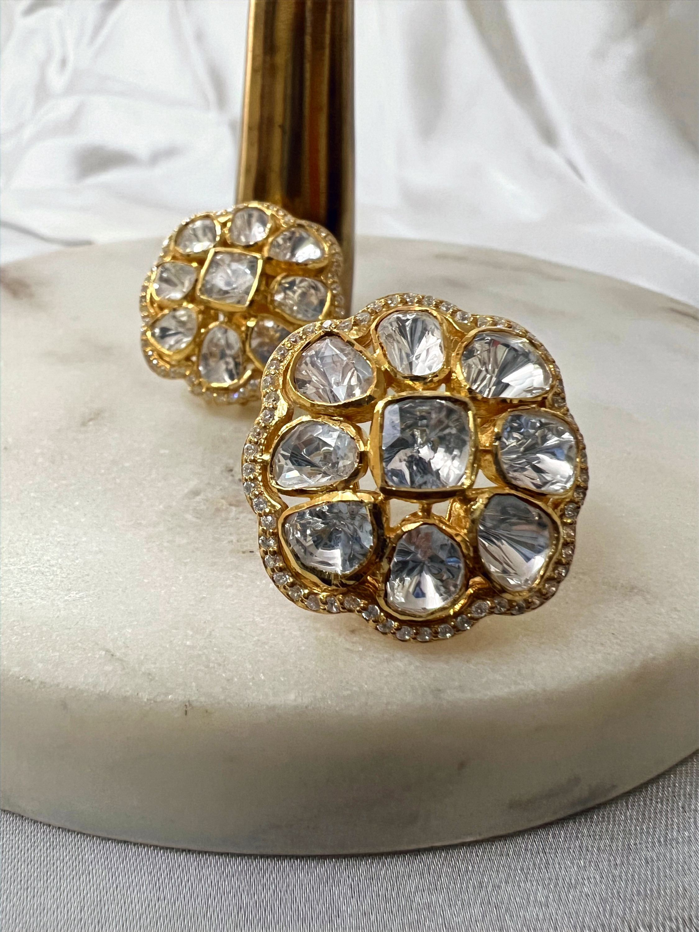 92.5 Sterling Silver Rani Durgavati Moissanite Uncut Polki Studs