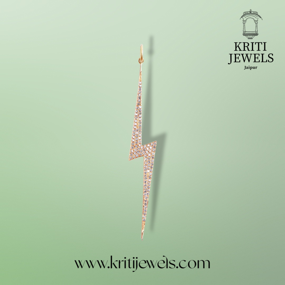 14k Solid Gold Pave Diamond Lightning Bolt Pendant