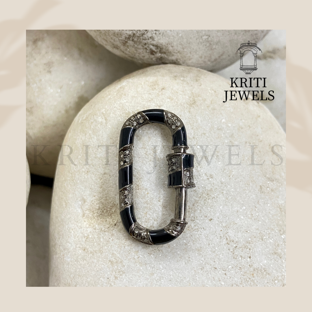 Pave Diamond Oval Enamel Carabiner Clasp