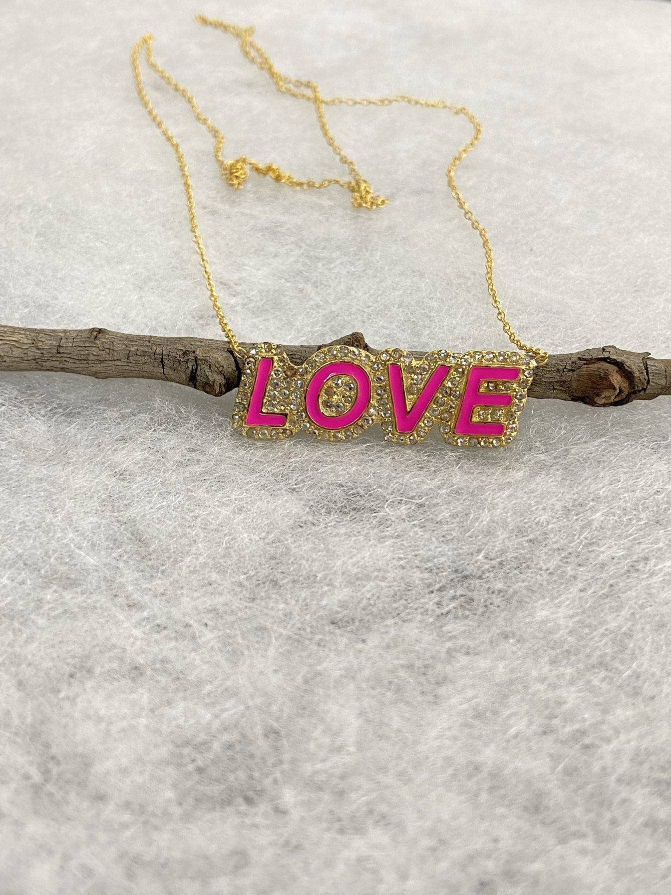 14k Gold Love Enamel Diamond Pendent