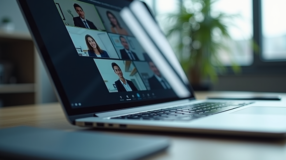 Close-up view of a laptop screen showing a virtual meeting with aviation consultants