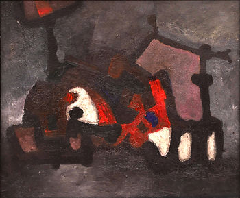 Paul Ackerman (1908-1981) Petits personnages noirs Huile sur toile signée en bas à droite, titrée au dos 47 x 55 cm Provenanc