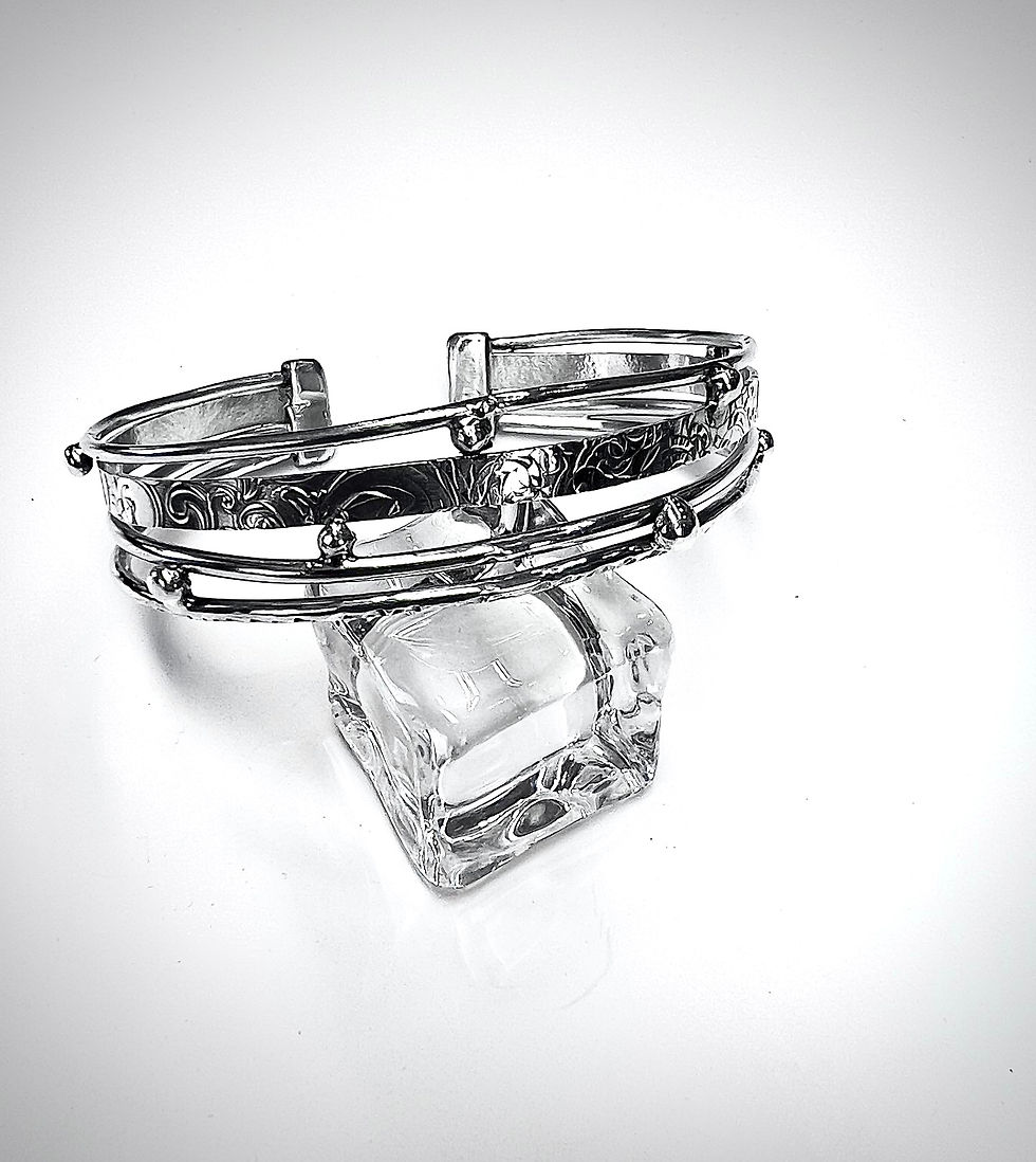 Textured Wire and Beaded Cuff Bracelet 