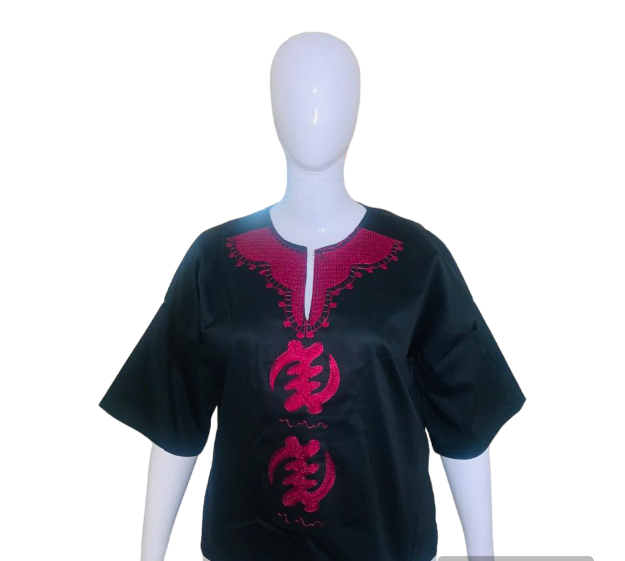 Black top , with wine chenille design. 