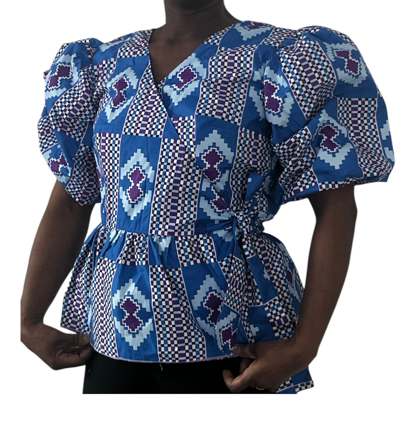 Women wrap peplum puff sleeves 