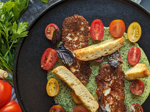 Heirloom Tomatoes with Halloumi Cheese and Italian Salsa Verde