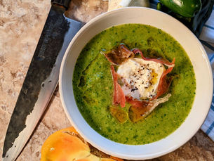 Green Gazpacho with Burrata & Crispy Proscuitto