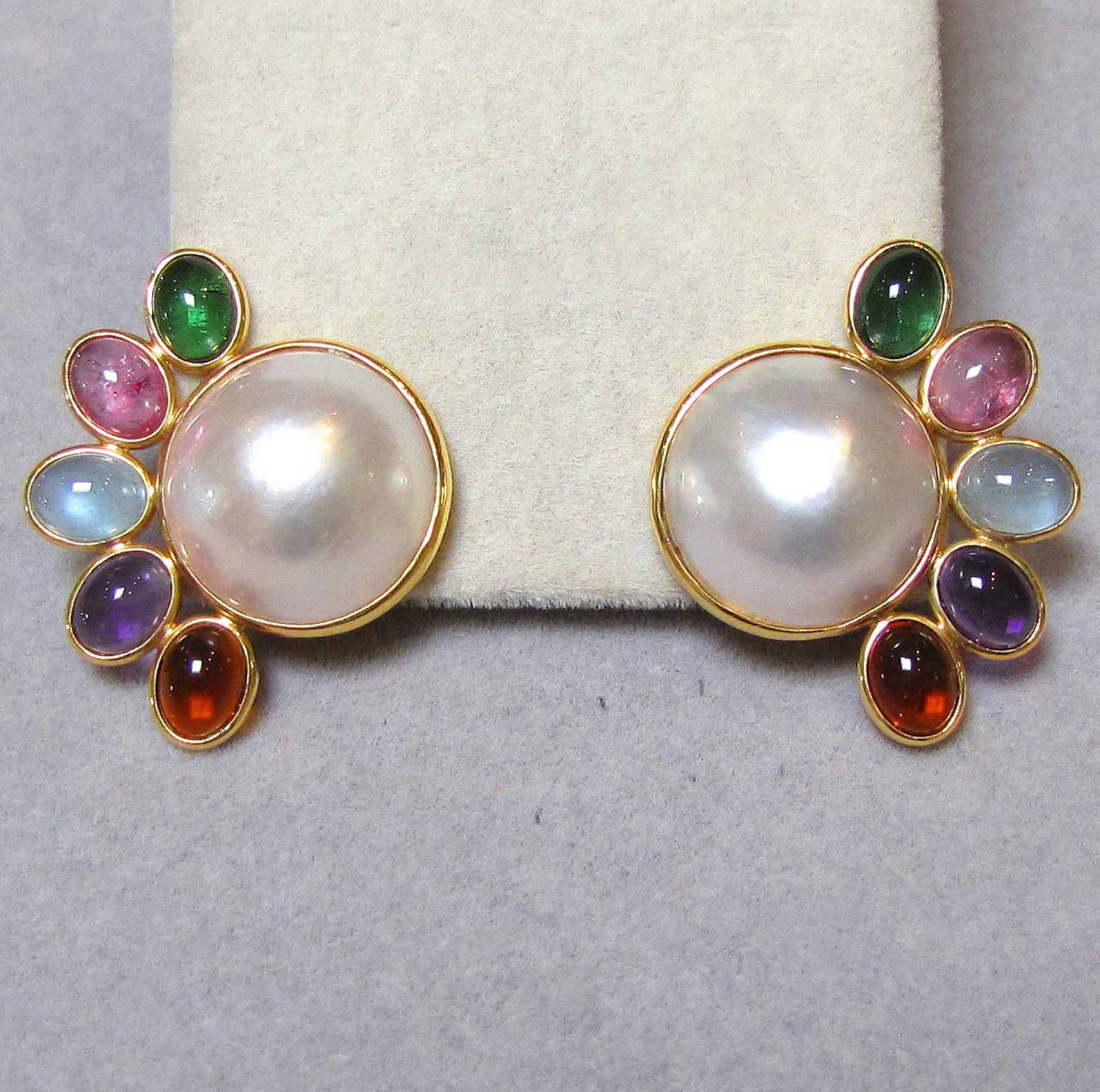 14K Mabe Pearl and Multi-Color Gemstone Earrings
