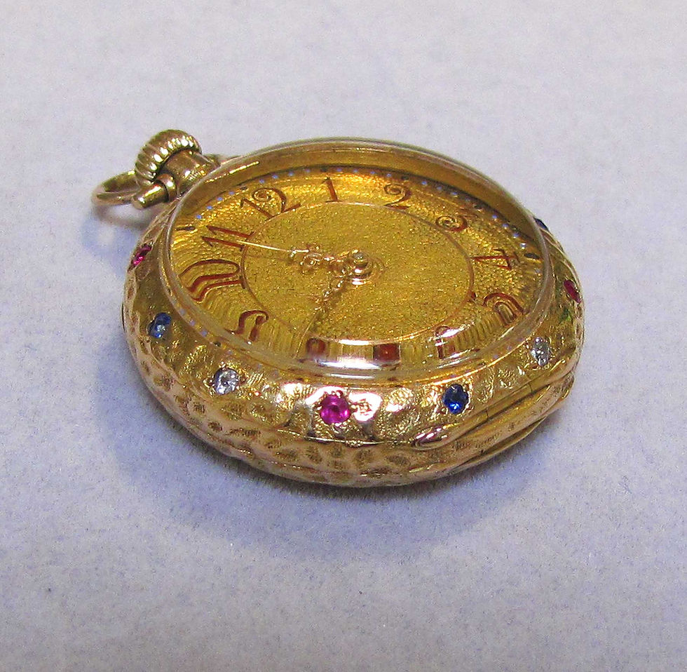 Thumbnail: Antique 18K Pocketwatch with Diamonds, Rubies and Sapphires