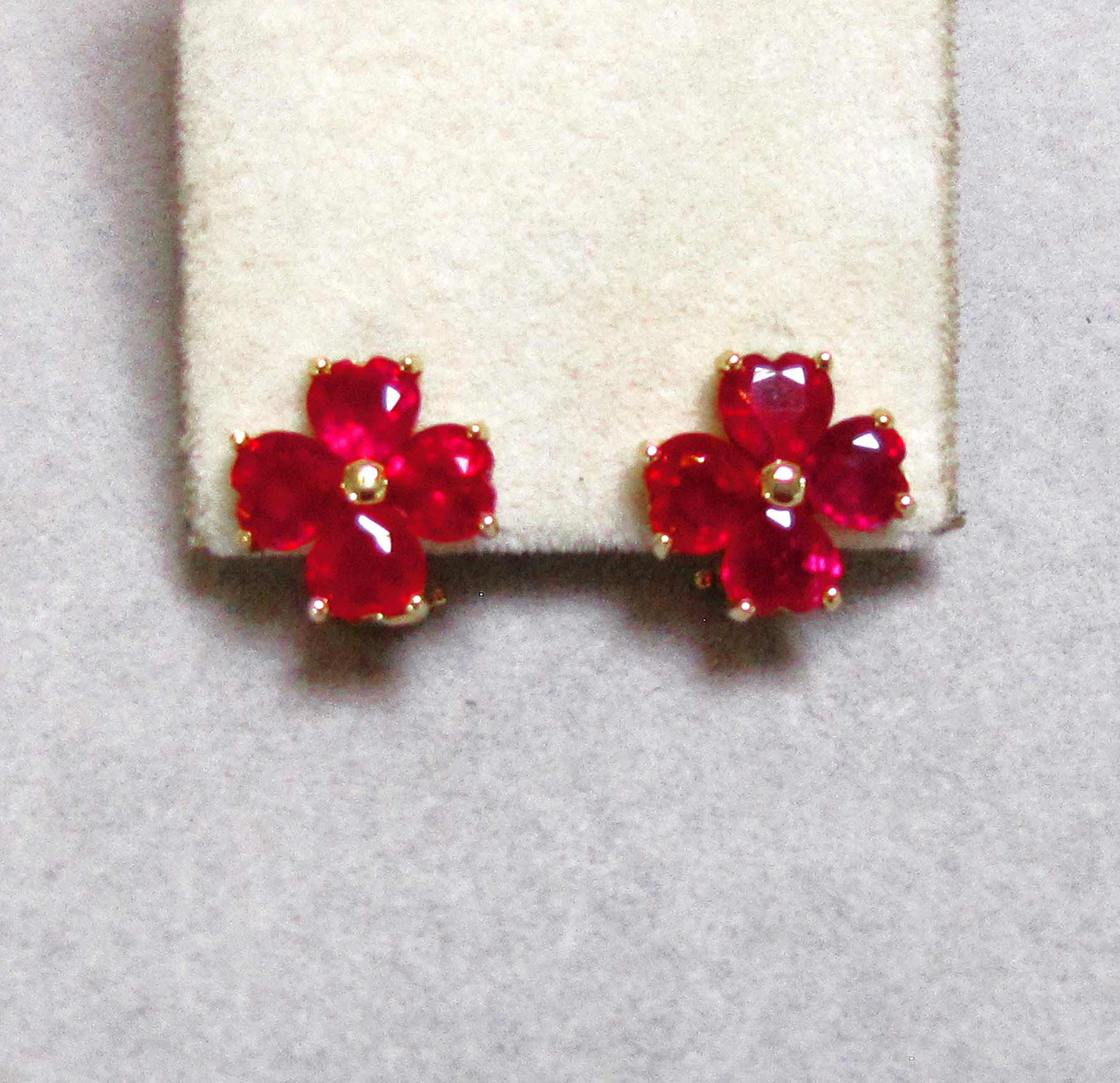 14K Ruby Flower / Clover Earrings