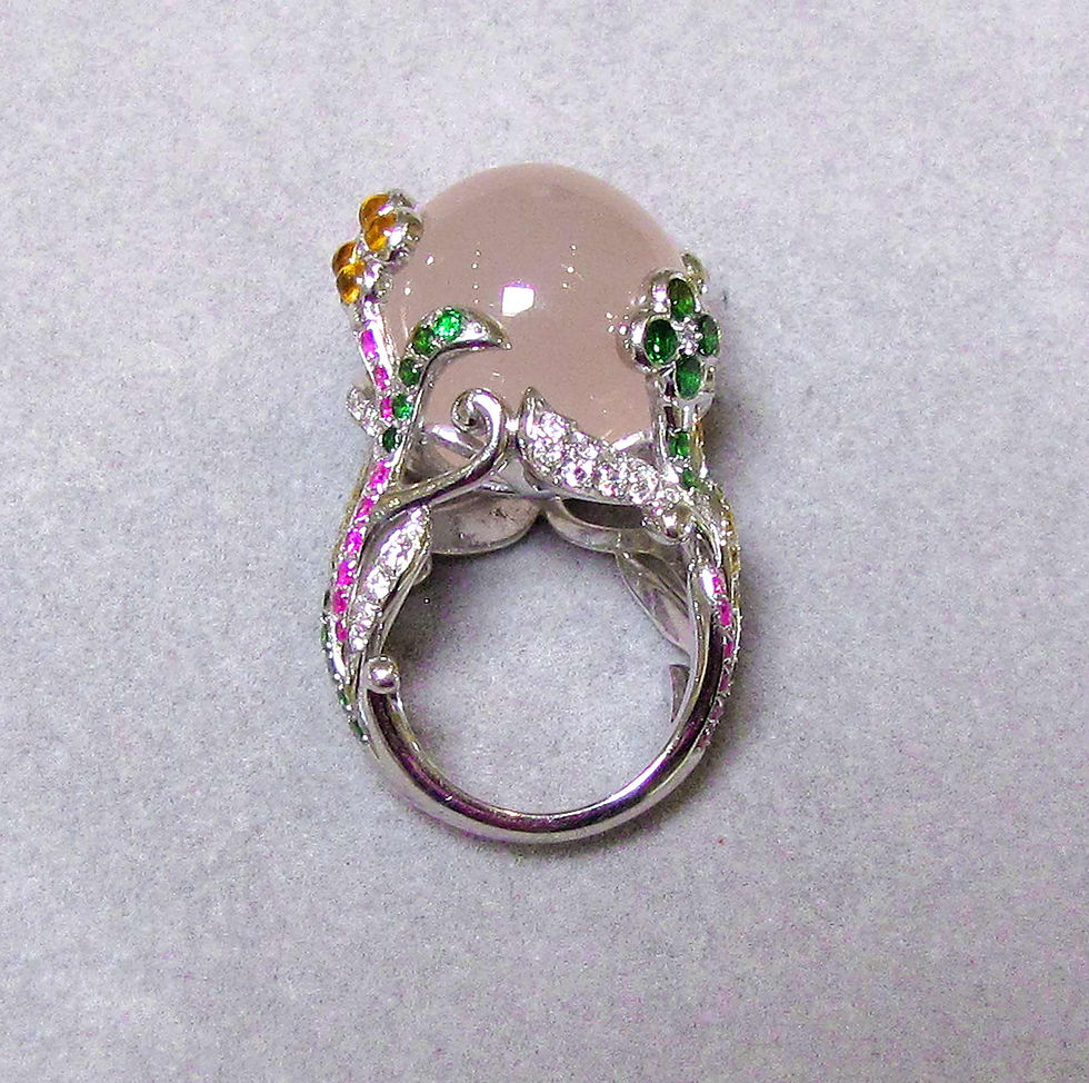 Thumbnail: 18K White Gold Rose Quartz and Multi-Gemstone Ring