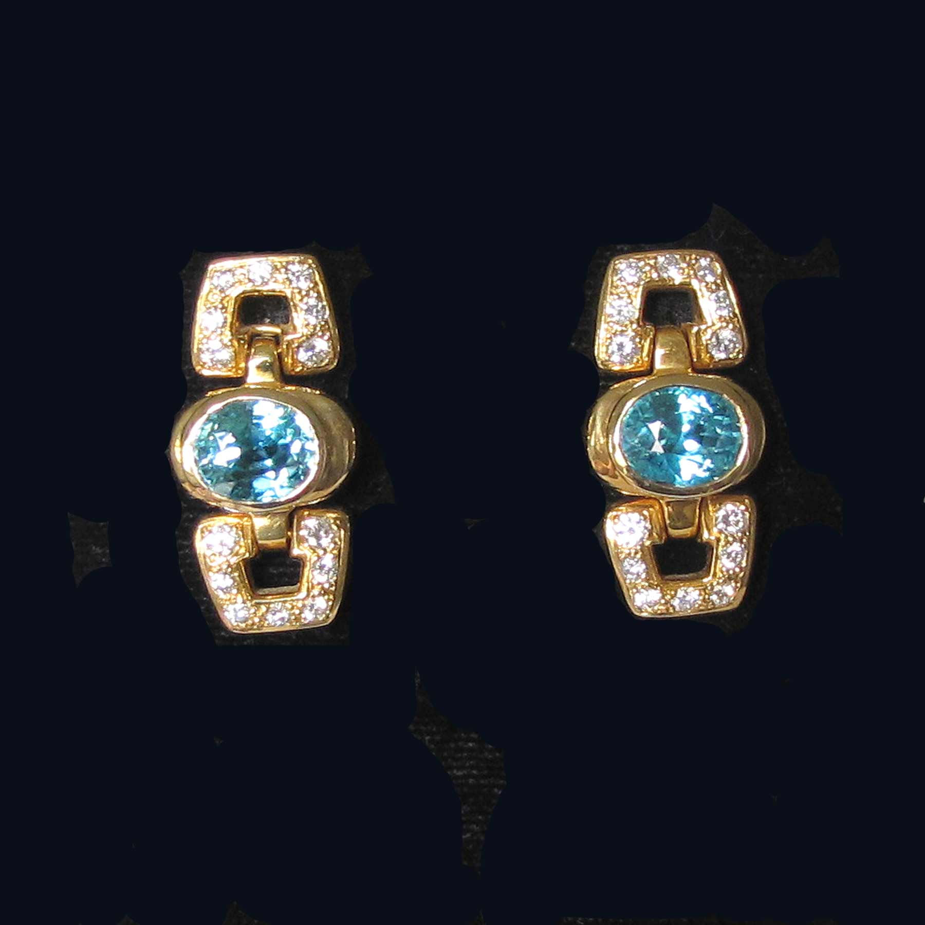 18K Blue Zircon and Diamond Earrings