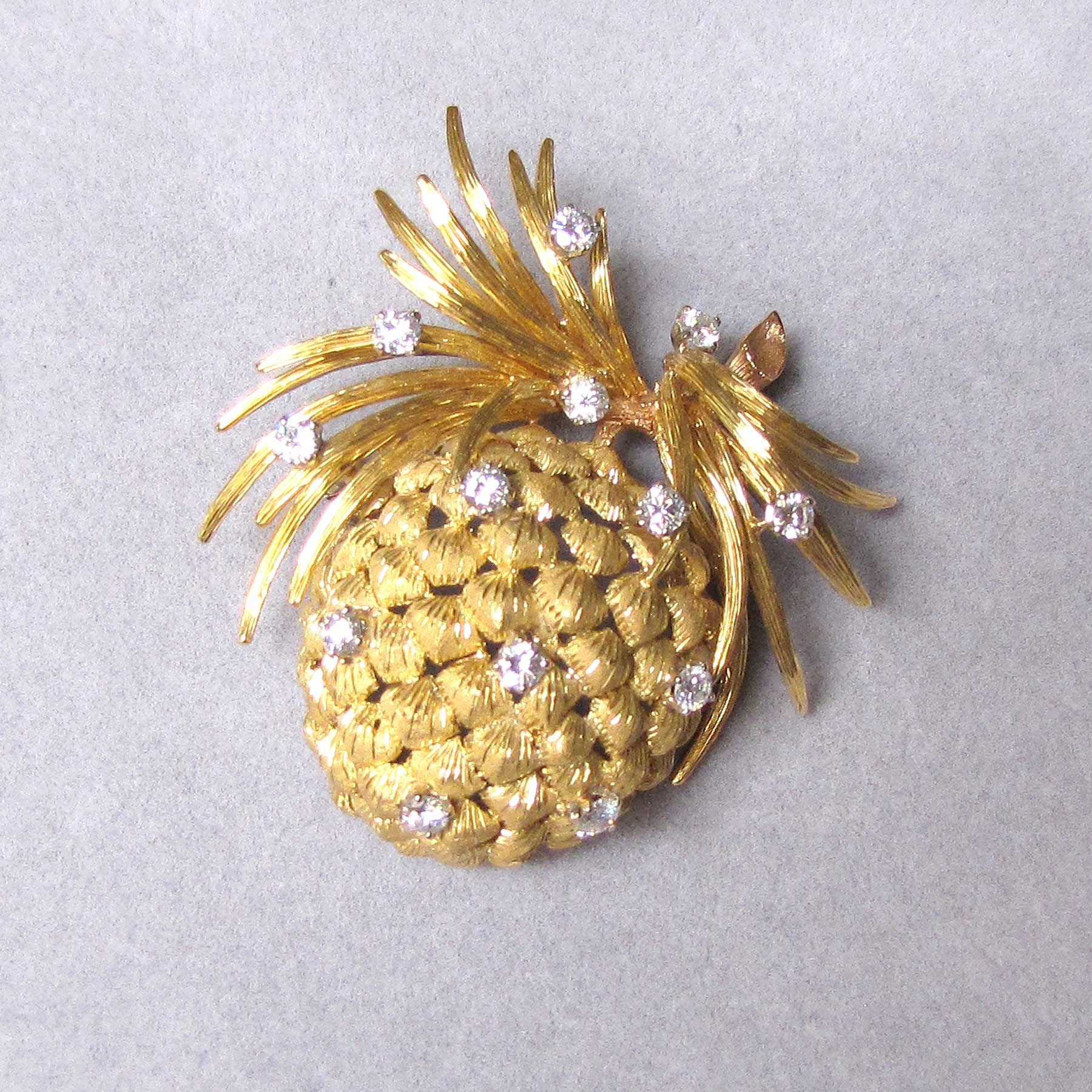Large 18K and Diamond Pinecone Brooch