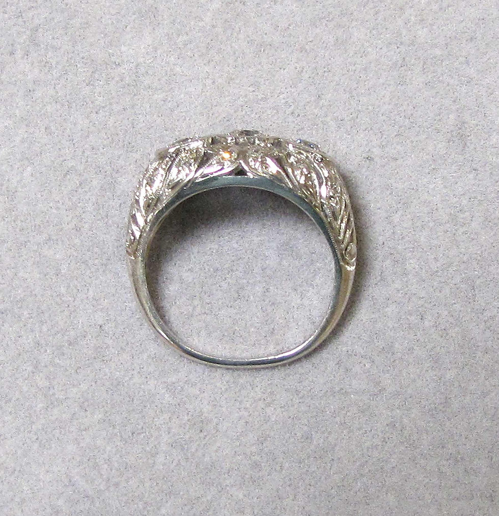 Thumbnail: Antique Platinum Three-Diamond Engraved and Pierced Dome Ring