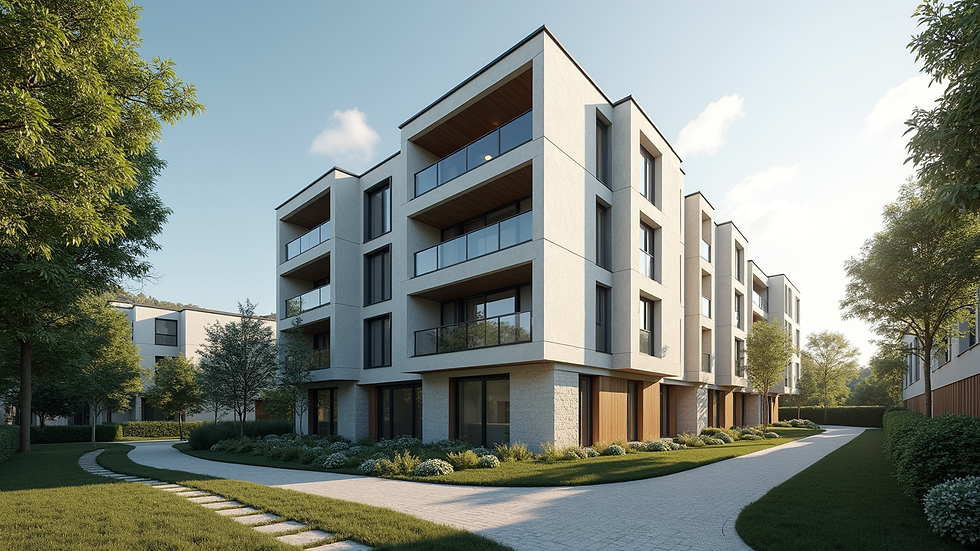 Wide angle view of a modern residential building