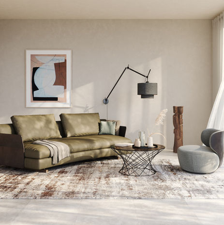 Wohnzimmer mit grünen Sofas und stilvoller Beleuchtung von Walter Knoll.