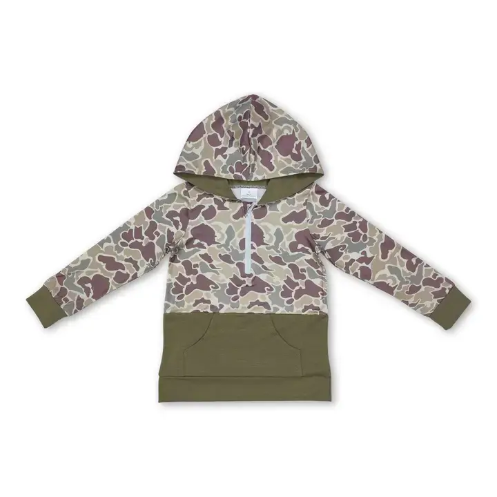 Long Sleeves Camo Pocket Kids Hunting Hoodie