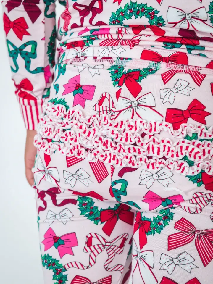 Thumbnail: Bamboo Bows Ruffle Long Sleeve Pajama with Rear Ruffles