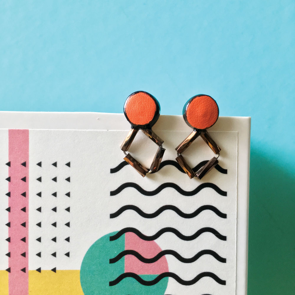 Dot Diamond Shape Stud Leather Earrings (Sold Out)