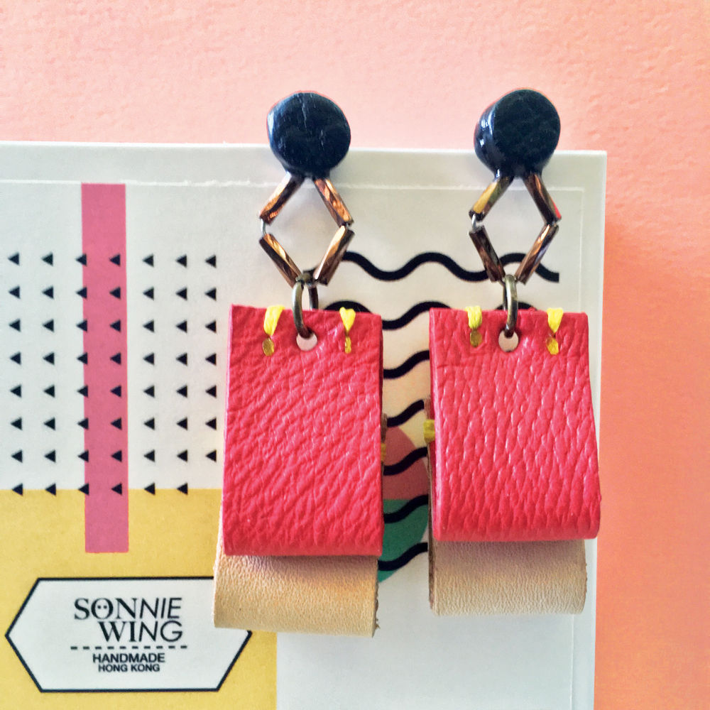 Geometric Stud Leather Earrings (Sold Out)