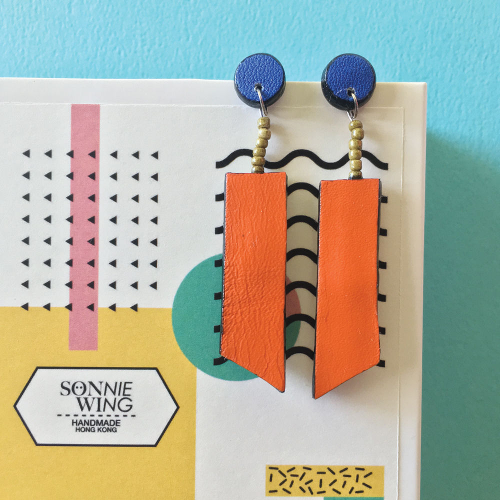 Geometric Stud Leather Earrings