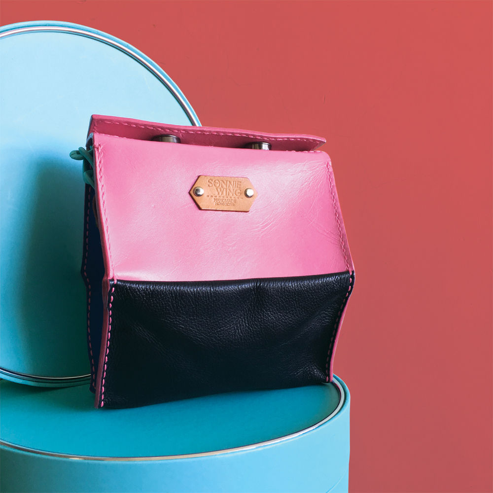 Hexagon Box-Shaped Leather Shoulder Bag