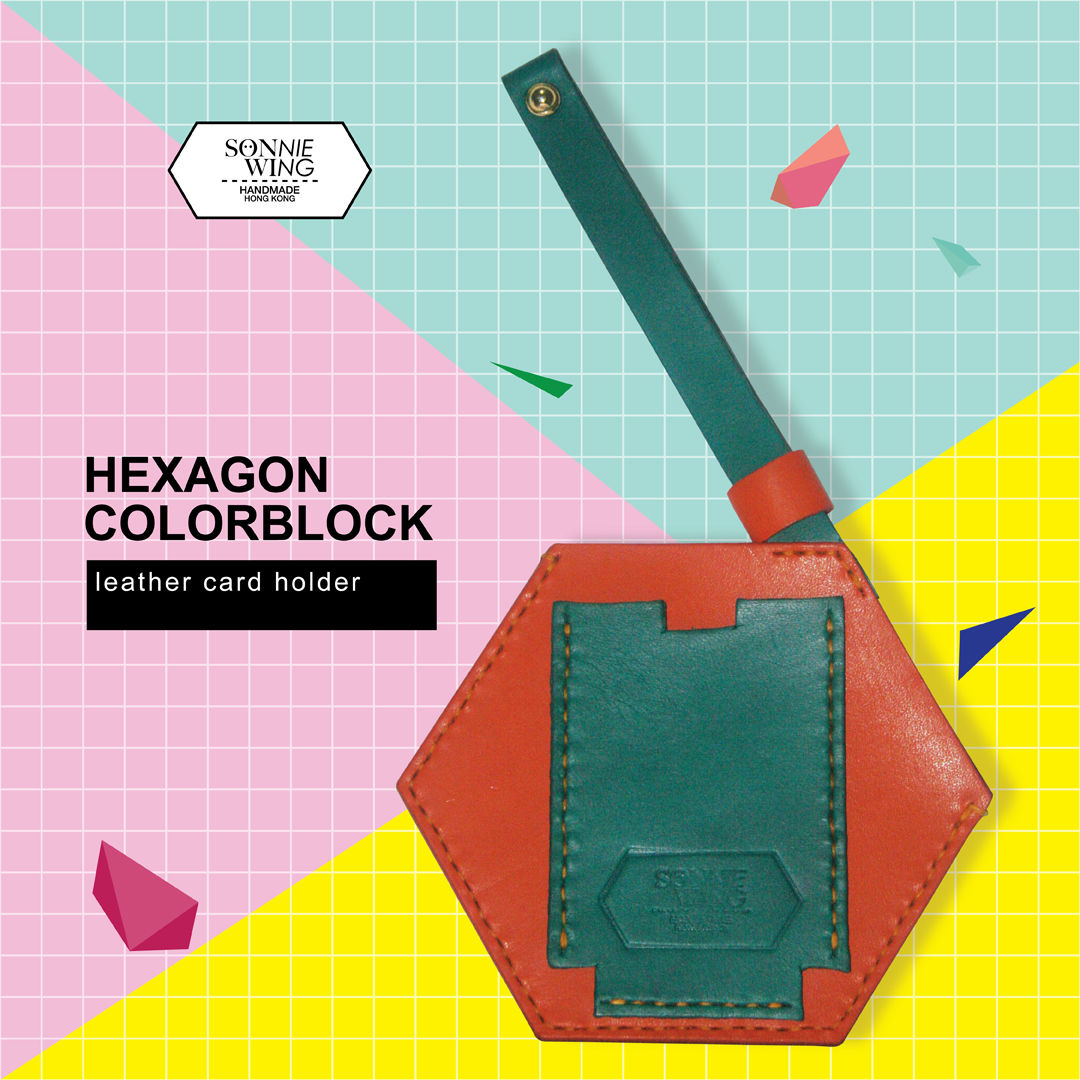 Color Block Hexagon Leather Card Holder
