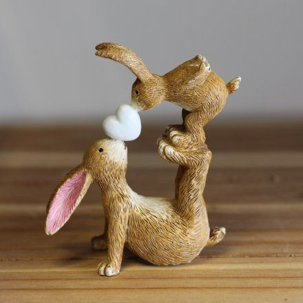 KISSING BUNNIES WITH HEART, 10CM