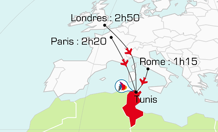 Distance de Tunis en avion