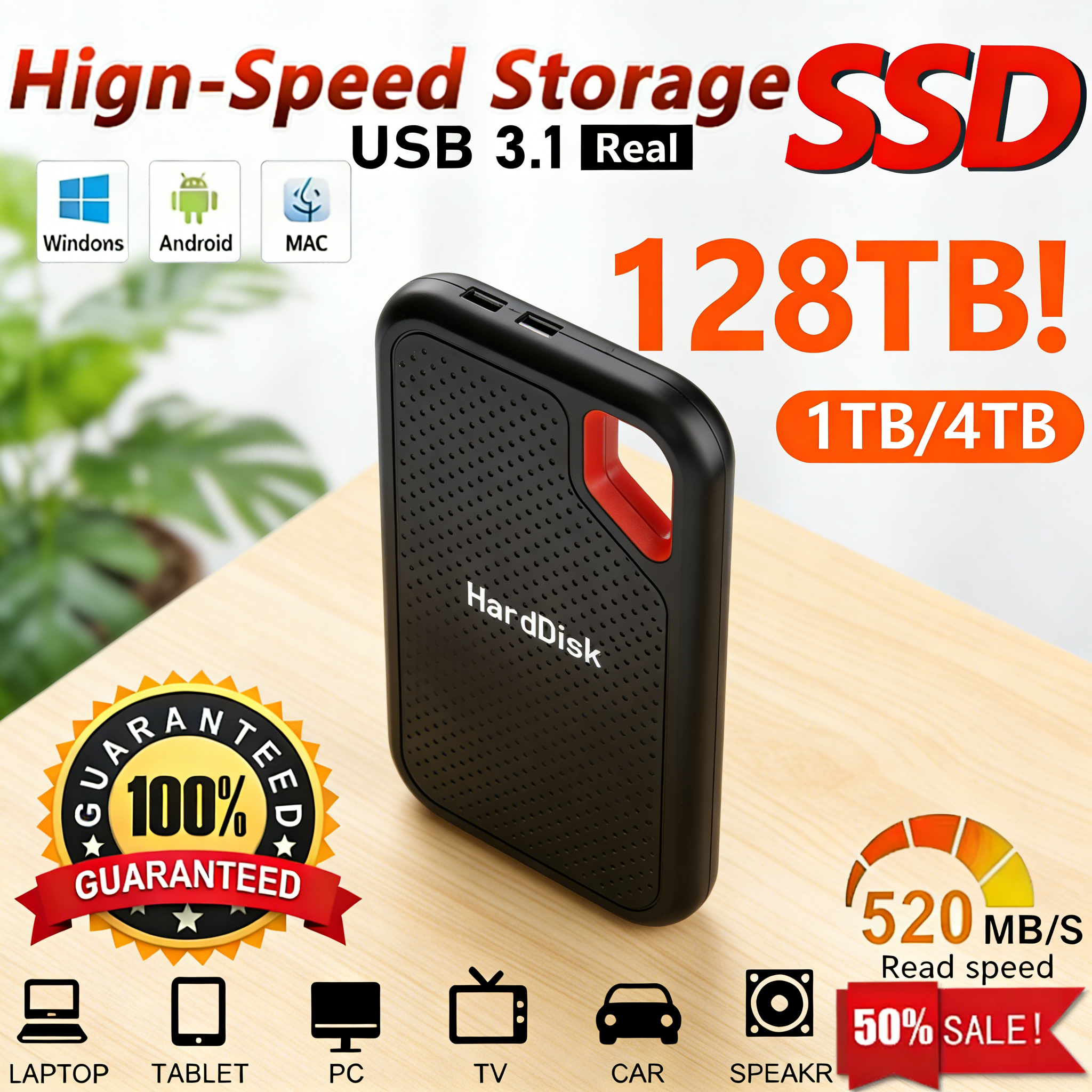 External Solid State Drive 2TB Portable SSD USB 3.2 Gen2 Fast Data Transfer Secu