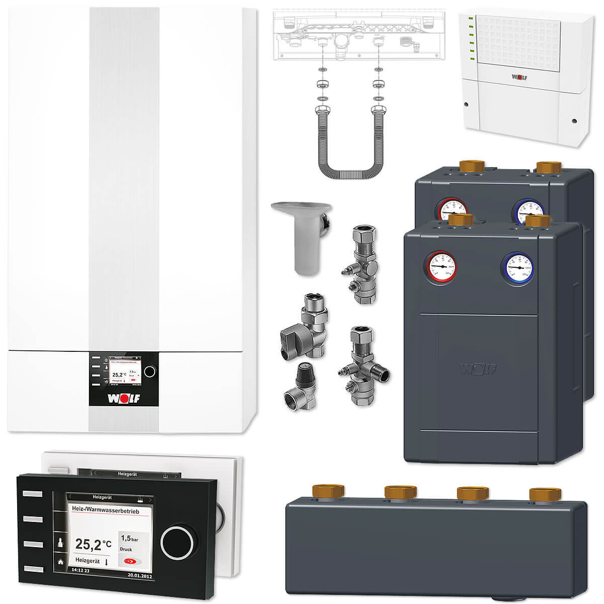 WOLF CGB-2 20 kW Gasbrennwert-Heizungspaket mit Bedienmodul BM-2 in