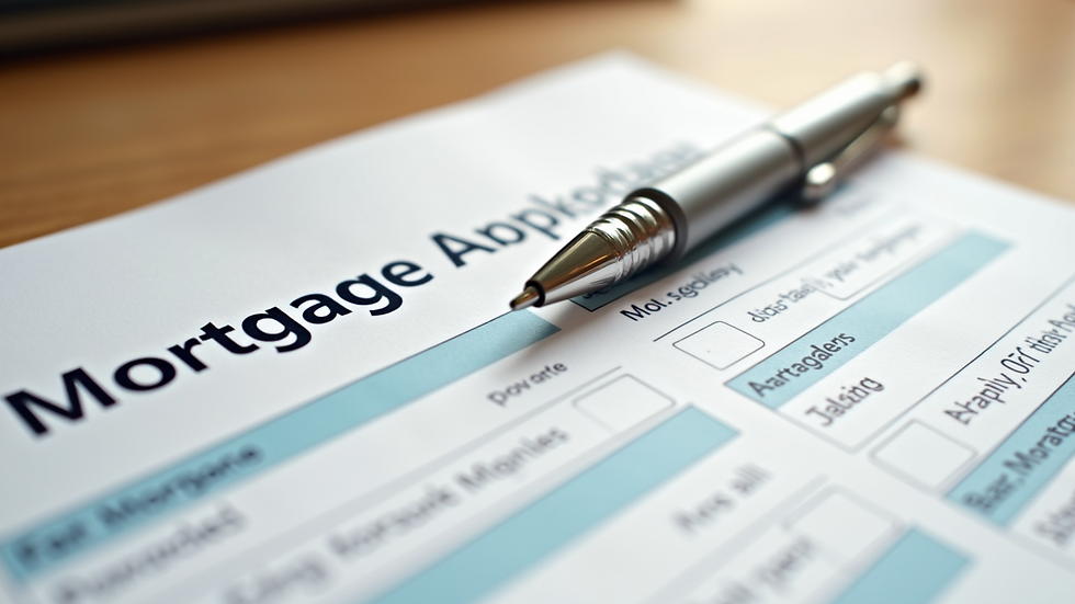 Close-up of a mortgage application form with a pen on top