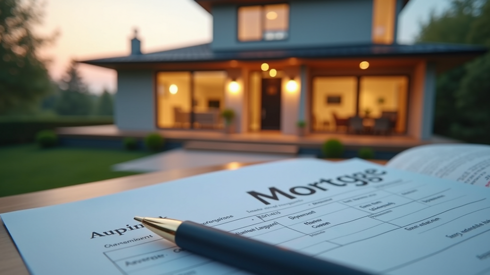 High angle view of a modern house with a mortgage application in front