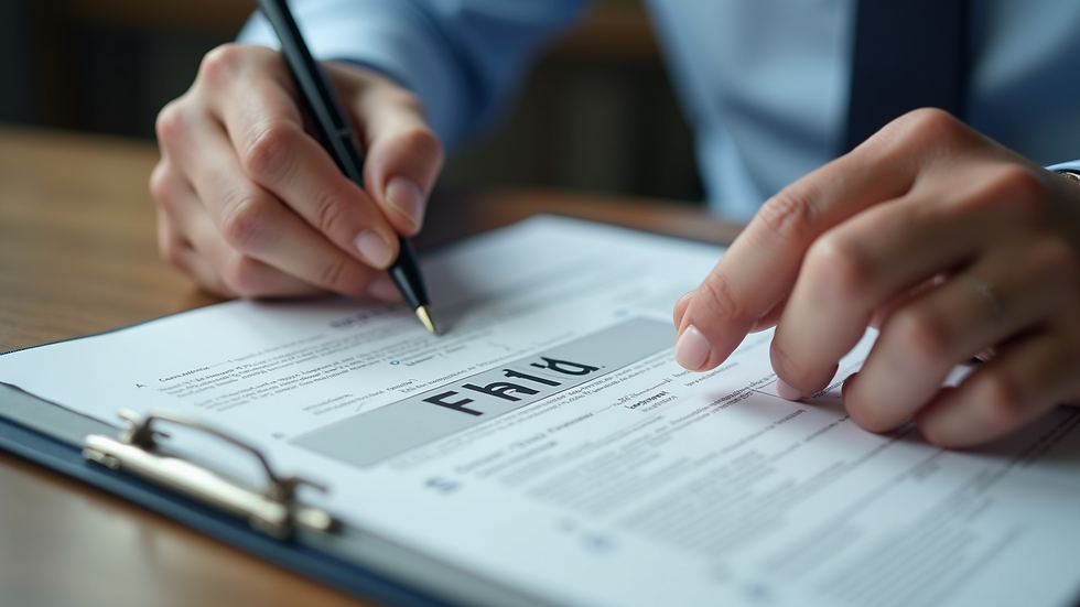 High angle view of a person reviewing FHA loan documents at a desk